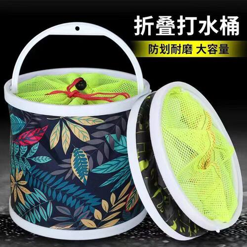 钓鱼打水桶加厚新款户外硬底野钓折叠式帆布多功能钓鱼水桶带防跳 - 图3