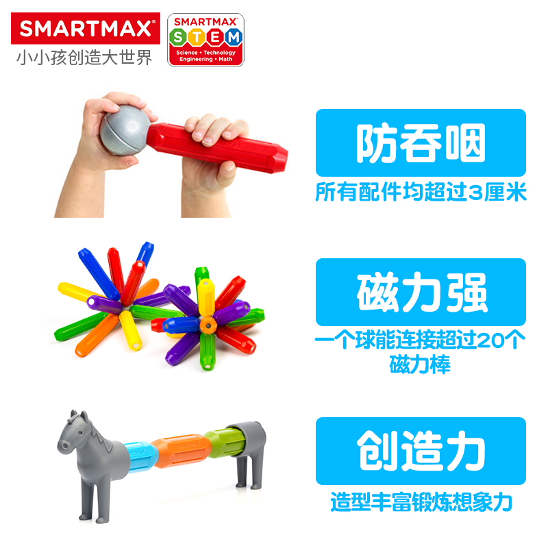 SMARTMAX动物农场儿童磁力棒益智玩具动物主题 1-5岁 16PCS-图1