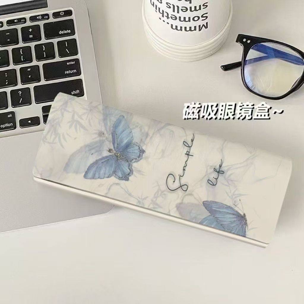 2025新款眼镜盒碎冰蓝蝴蝶眼镜盒磁吸式中国风近视眼镜收纳盒防摔,淘宝优惠券,粉丝福利购,淘宝优惠卷