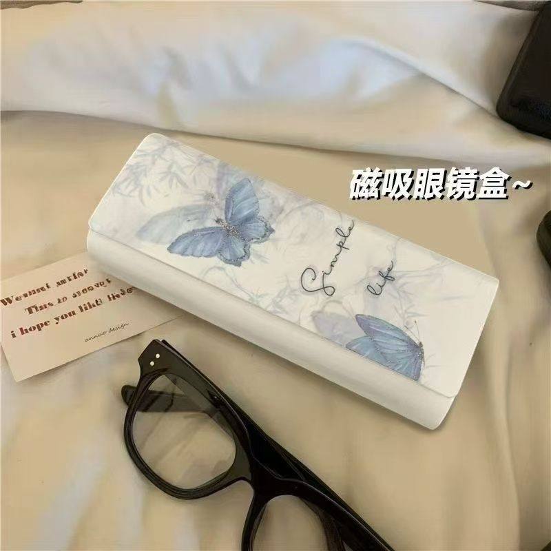 2025新款眼镜盒碎冰蓝蝴蝶眼镜盒磁吸式中国风近视眼镜收纳盒防摔,淘宝优惠券,粉丝福利购,淘宝优惠卷