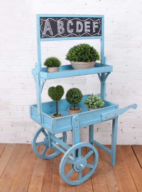 田园风复古做旧小黑板手推车摆件
