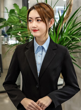 工装衬衫假领子蓝色涤棉商务