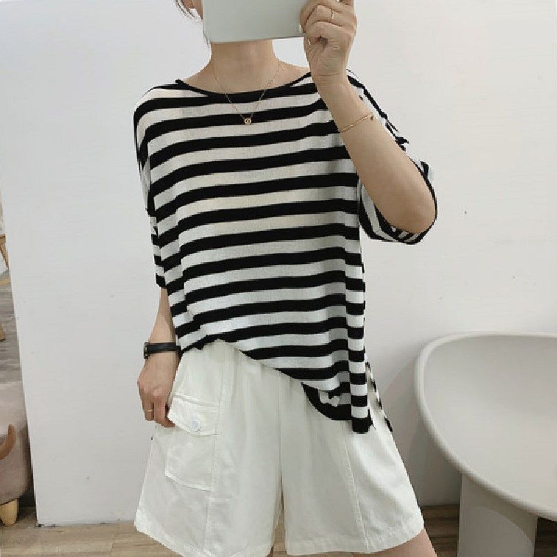 条纹短袖2022夏季新款韩国针织t恤 lalmT恤