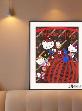 Kitty猫版画草间弥生客厅装饰画闺蜜礼物挂画小女孩房间卧室摆画