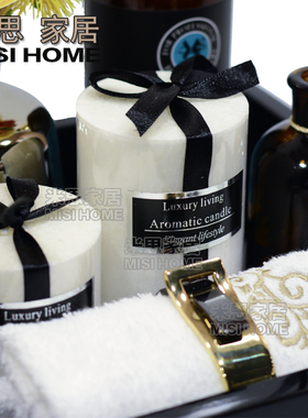 卫生间浴室洗手台仿真花蜡烛托盘