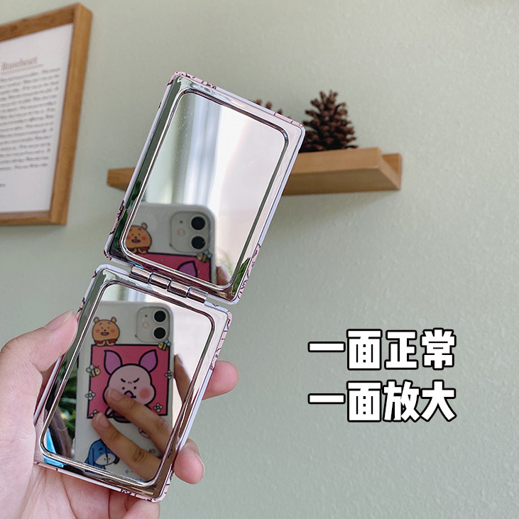 韩风可爱小熊便携折叠小镜子随身化妆镜宿舍学生迷你双面镜少女 - 图0