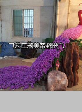 新年春节美陈T台舞台花艺绿植造景路引摆件仿真孔雀凤凰绿雕