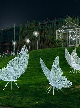 不锈钢镂空蝴蝶雕塑户外公园林草坪铁艺发光仿真镜面景观摆件装饰