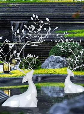 玻璃钢梅花鹿雕塑户外公园林草坪动物装饰广场售楼部美陈抽象摆件