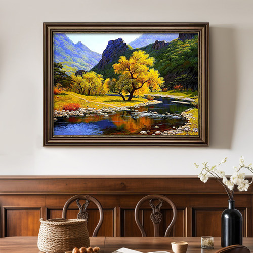 纯手绘油画客厅挂画美式风景画餐厅装饰画轻奢高级感欧式大气壁画 - 图0