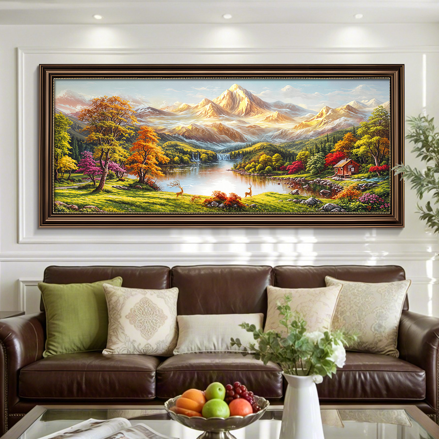 山水画手绘油画客厅挂画沙发背景墙装饰画2026新款壁画高级感欧式
