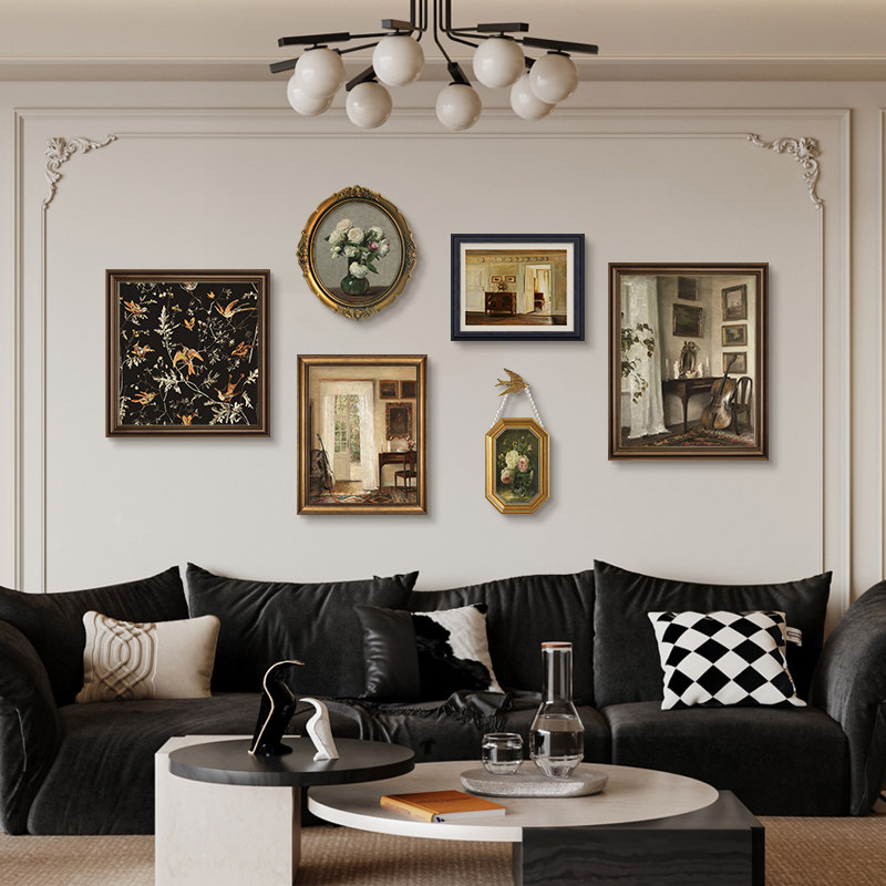 法式中古客厅挂画装饰画沙发背景墙美式复古小众艺术组合餐厅壁画,淘宝优惠券,粉丝福利购,淘宝优惠卷