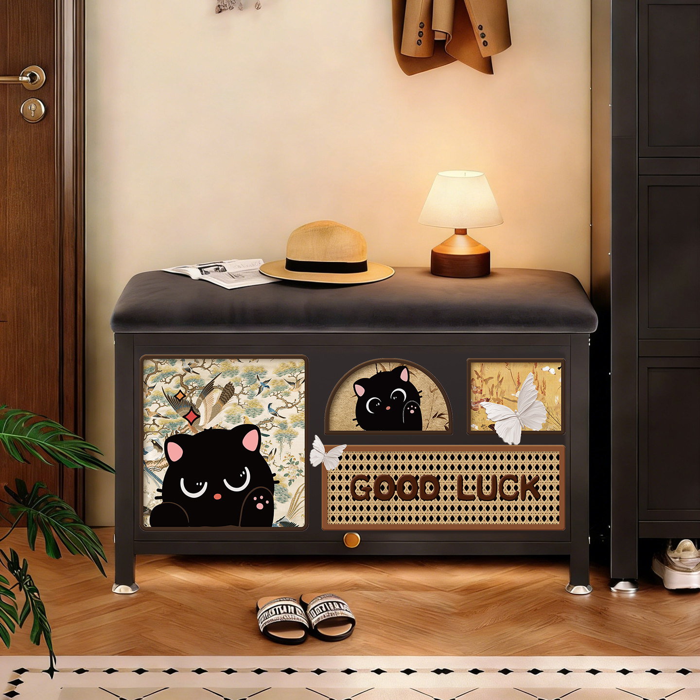 中古风换鞋凳门口家用入户门鞋柜一体可坐式新款储物轻奢高级感,淘宝优惠券,粉丝福利购,淘宝优惠卷