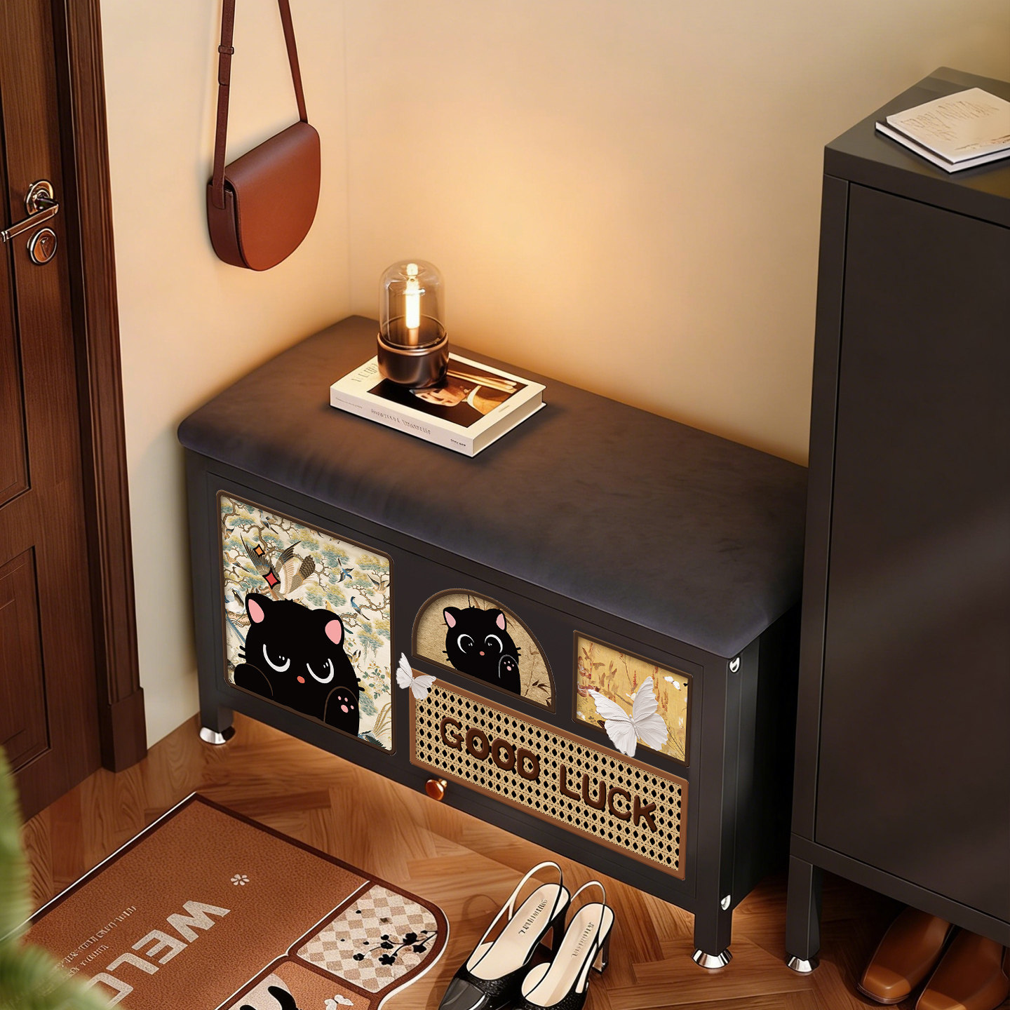 中古风换鞋凳门口家用入户门鞋柜一体可坐式新款储物轻奢高级感,淘宝优惠券,粉丝福利购,淘宝优惠卷