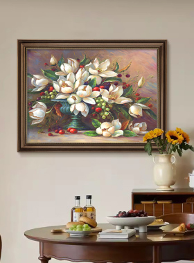 美式餐桌装饰画手绘油画玄关挂画