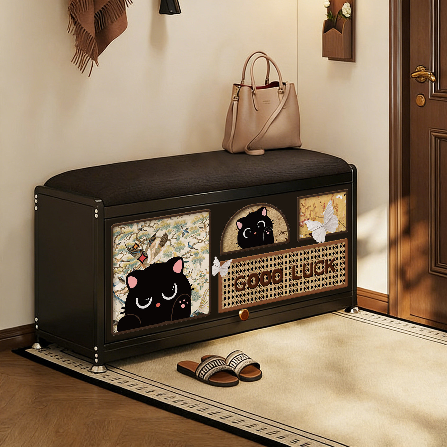 中古风换鞋凳门口家用入户门鞋柜一体可坐式新款储物轻奢高级感,淘宝优惠券,粉丝福利购,淘宝优惠卷