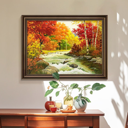 纯手绘油画客厅挂画美式风景画餐厅装饰画轻奢高级感欧式大气壁画 - 图1