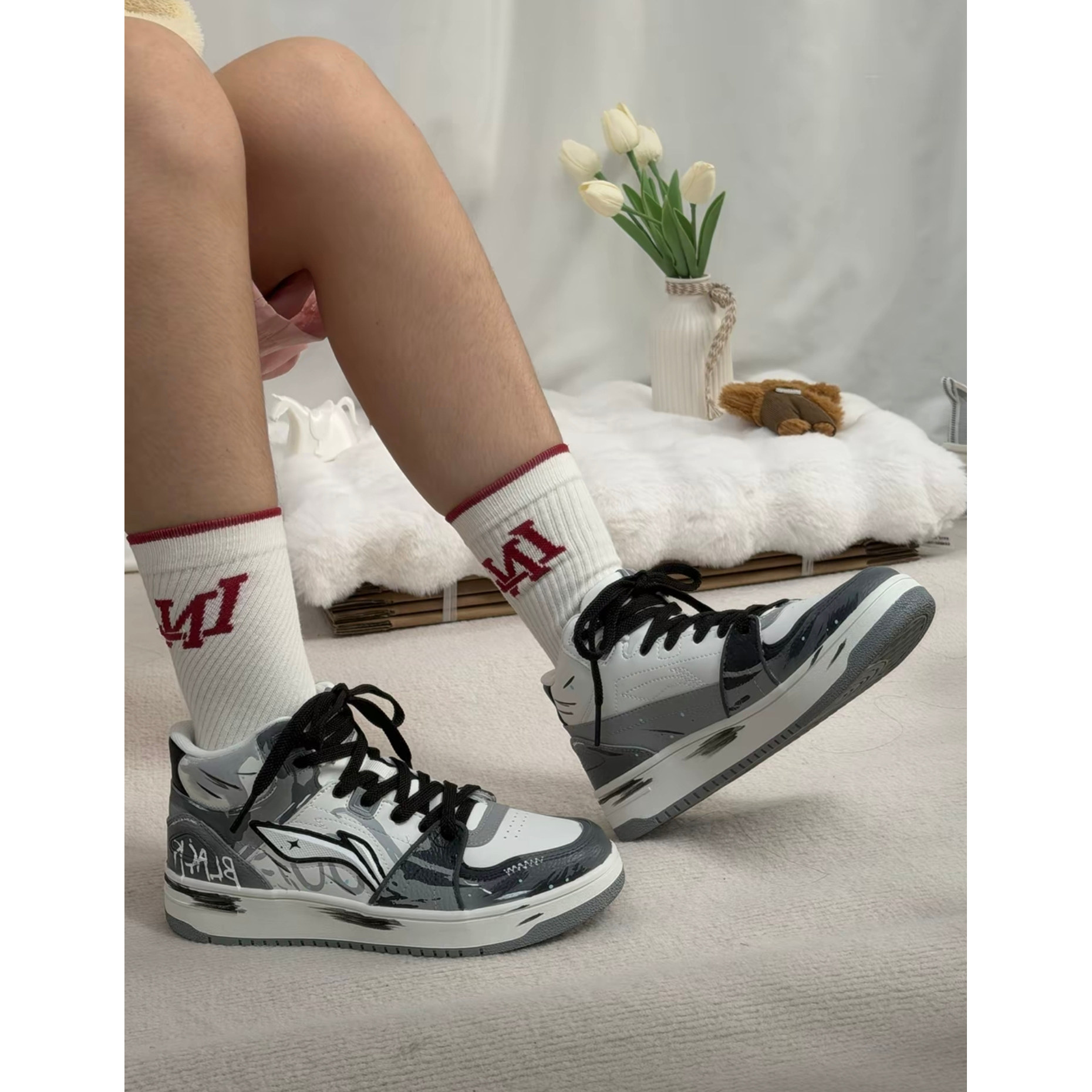 定制球鞋李宁板鞋天迹HI复古暗黑系涂鸦炫酷个性潮流街头中帮男款,淘宝优惠券,粉丝福利购,淘宝优惠卷