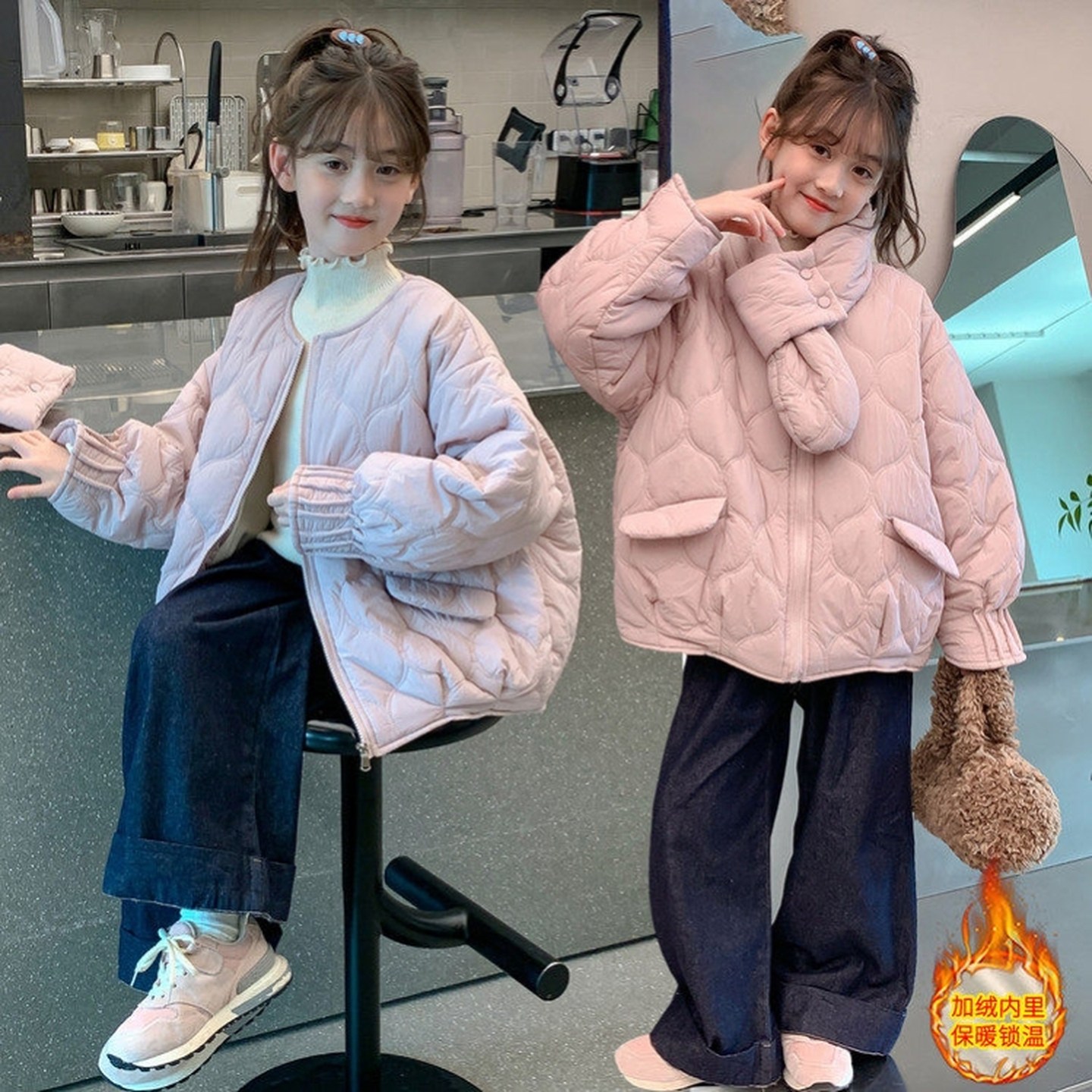 中大童棉衣女棉服套装连帽防风衣冰淇淋休闲学衣服爆款穿搭千金,淘宝优惠券,粉丝福利购,淘宝优惠卷