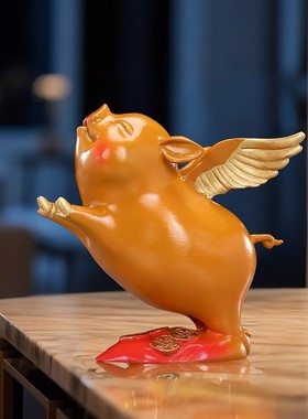 威弗列德彩铜飞天萌猪摆件客厅玄关办公室桌面创意装饰礼品工艺品