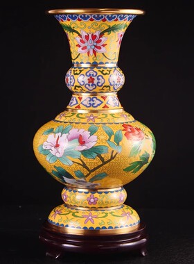 威弗列德景泰蓝新摆件富贵牡丹12寸花菇瓶家居装饰品铜胎商务礼品