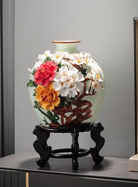 中式玄关装饰花开富贵陶瓷器摆件
