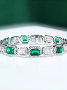 芬兰FEO 18k白金天然祖母绿钻石手链女士宴会晚宴 气质定制手链