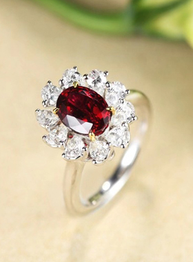 芬兰FEO 18k白金天然无烧鸽血红宝石戒指两用款求婚订婚宴会定制