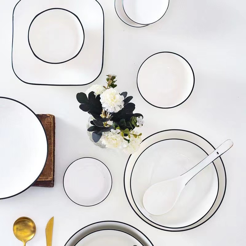 碗碟套装 家用 4人6人日式方形碗筷盘子创意组合陶瓷简约骨瓷餐具
