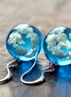 Clear Sky Clouds Round Globe Pendant Necklace For Girls跨境