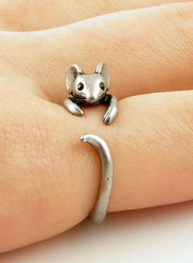 One cute mouse ring plated wh silver adjustable cuff ring