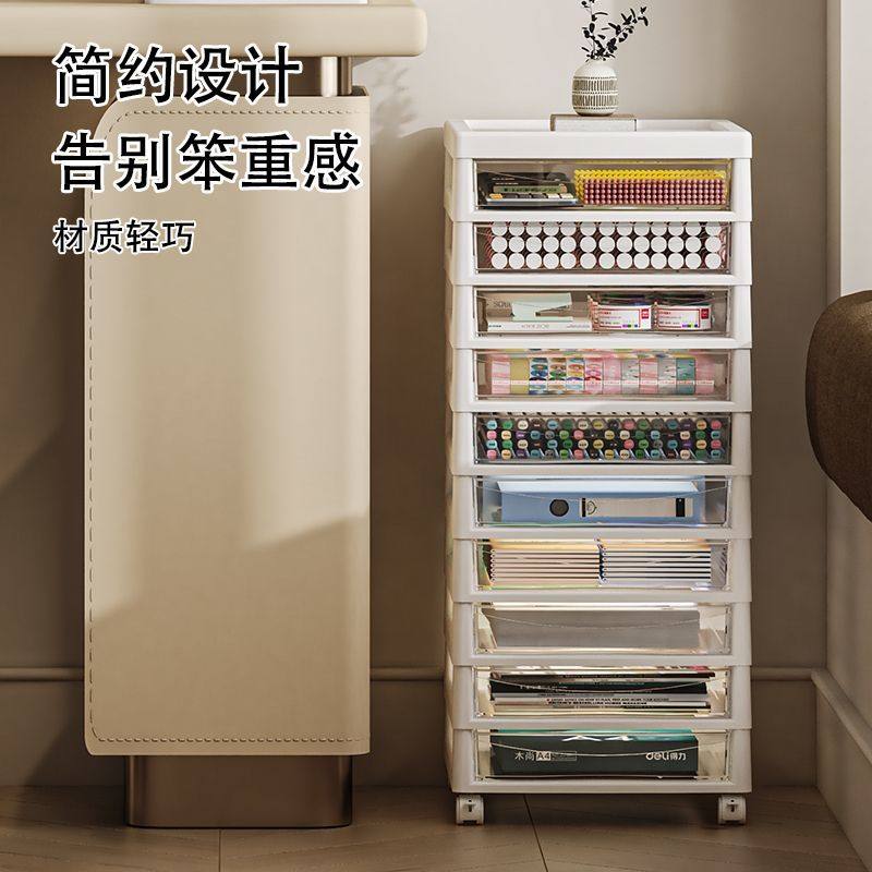 抽屉式收纳盒化妆品家用桌面美甲首饰透明带轮文件学生多层置物柜 - 图1