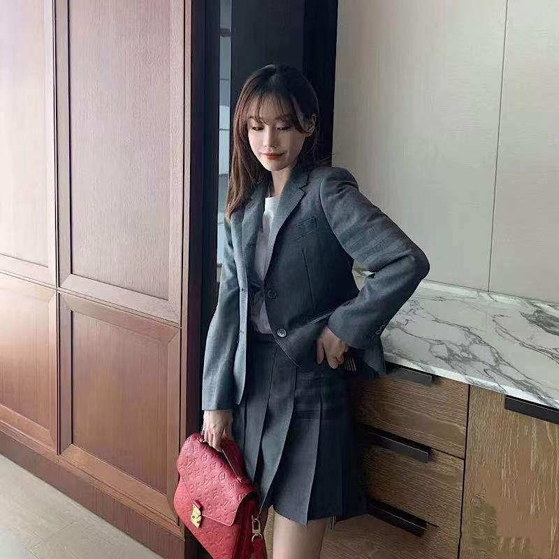 秋冬女士职业西服tb四杠羊毛修身通勤休闲九分袖灰色西装外套装,淘宝优惠券,粉丝福利购,淘宝优惠卷