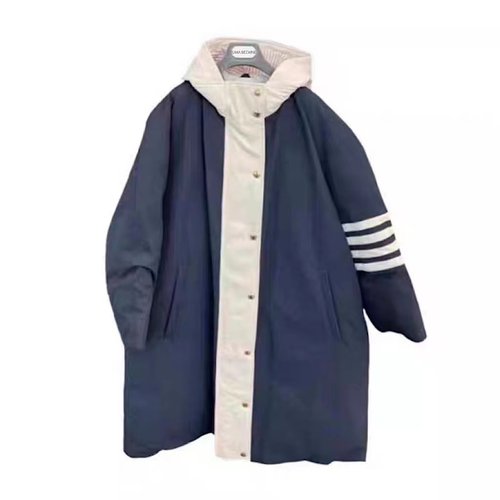 TUMA TB白鸭绒中长款羽绒服白边门禁外套情侣款宽松羽绒派克大衣 - 图3