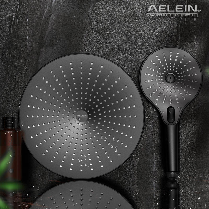 AELEIN雅列黑色花洒顶喷单个淋浴喷头套装增压硅胶出水嘴-图0