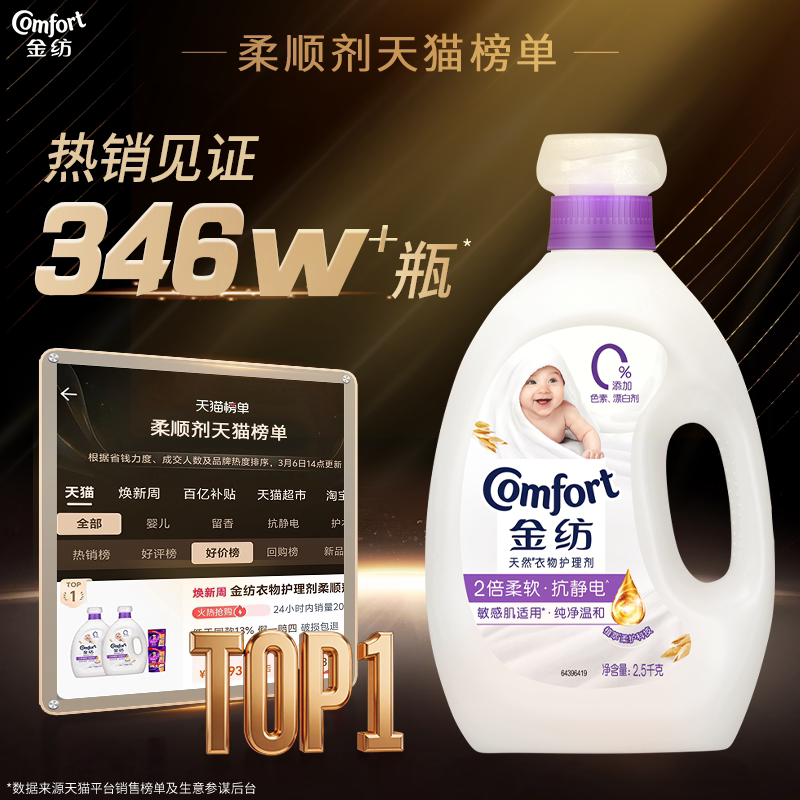 金纺衣物护理剂纯净温和防静电柔顺剂2.5kg*2护衣香氛旗舰店正品
