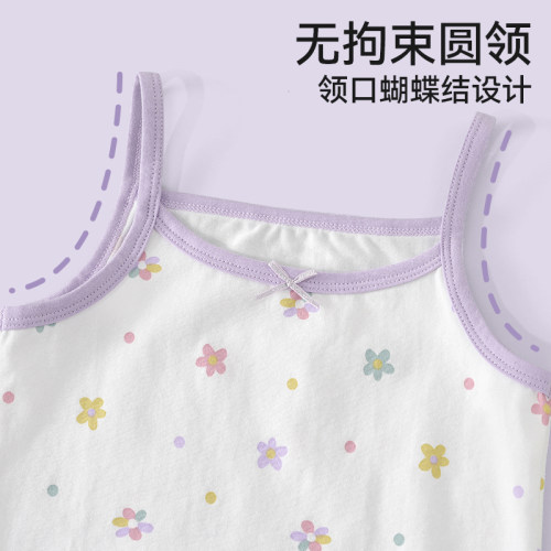 女童背心夏季薄款纯棉打底内穿无袖上衣儿童卡通印花百搭护肚吊带 - 图0