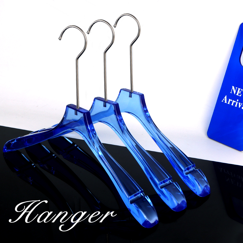 2025新款克莱因蓝色亚克力衣架服装店透明女装高档婚纱礼服衣撑防