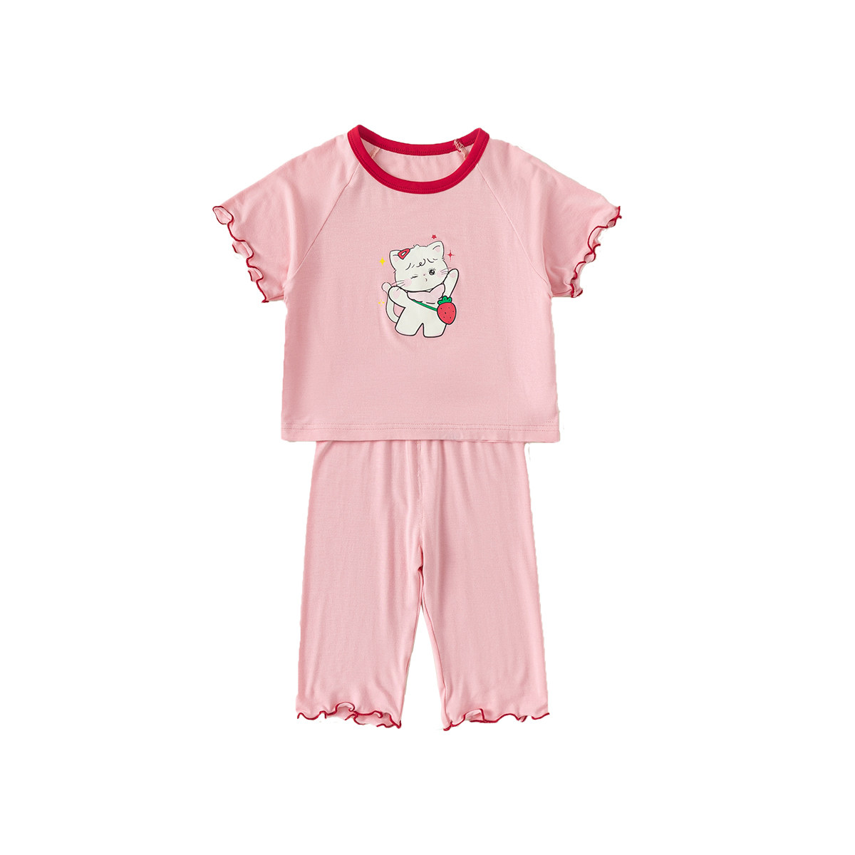 INSbobo女童夏季睡衣儿童新款长袖套装休闲风卡通猫咪印花两件套,淘宝优惠券,粉丝福利购,淘宝优惠卷