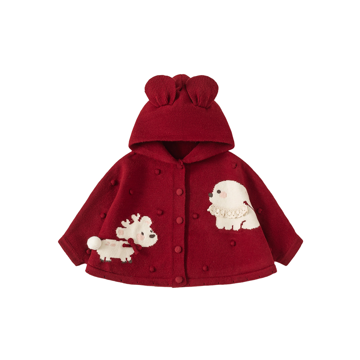 INSbobo女童毛衣2025秋冬洋气新款女宝宝外套针织衫斗篷冬装圣诞 - 图3