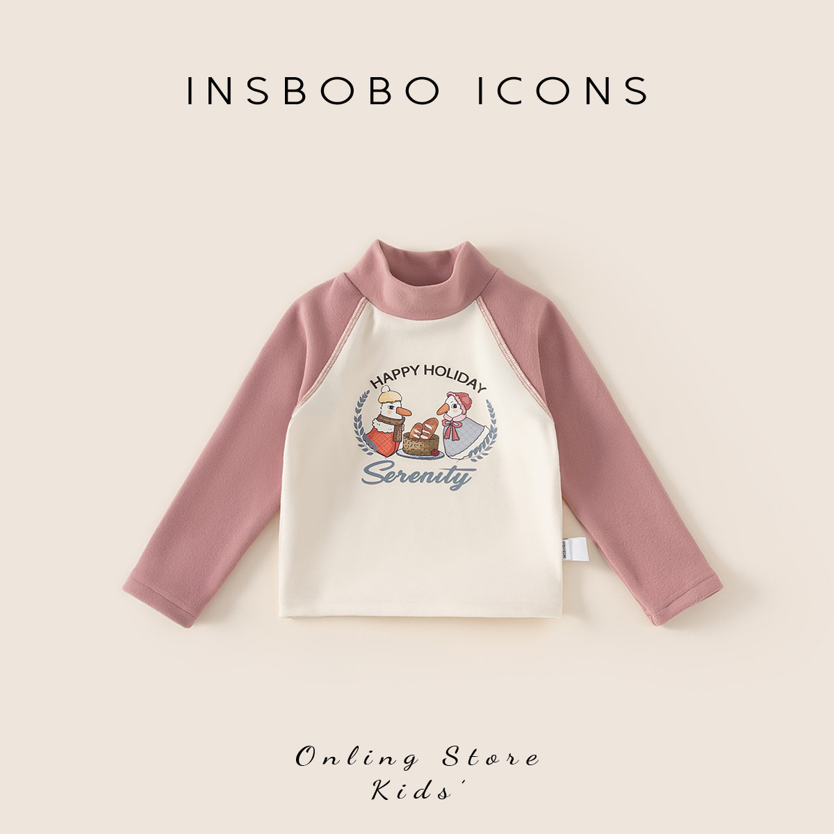 INSbobo儿童T恤2025秋装新款女宝长袖上衣女童打底衫男童插肩袖,淘宝优惠券,粉丝福利购,淘宝优惠卷