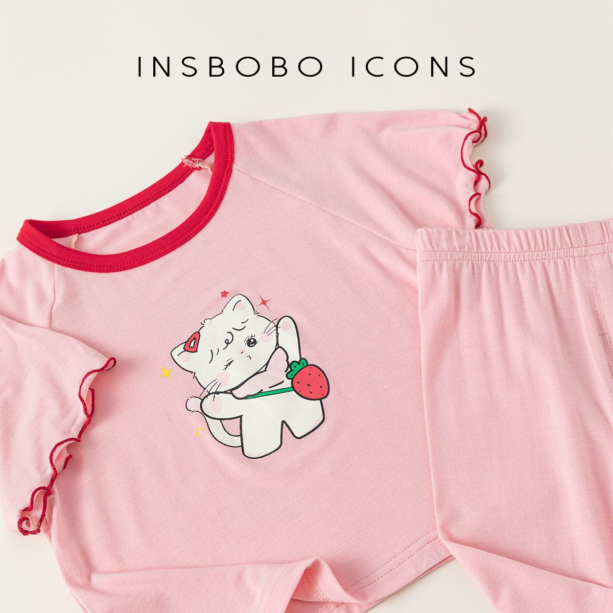 INSbobo女童夏季睡衣儿童新款长袖套装休闲风卡通猫咪印花两件套,淘宝优惠券,粉丝福利购,淘宝优惠卷