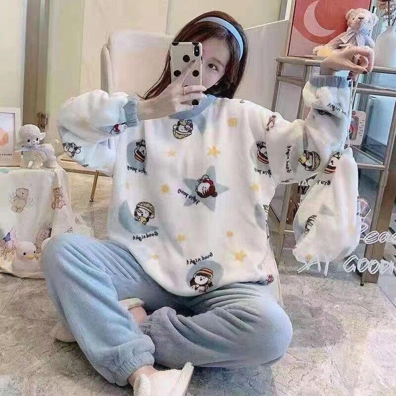 秋冬款女士冬季睡衣家居服加厚学生套装