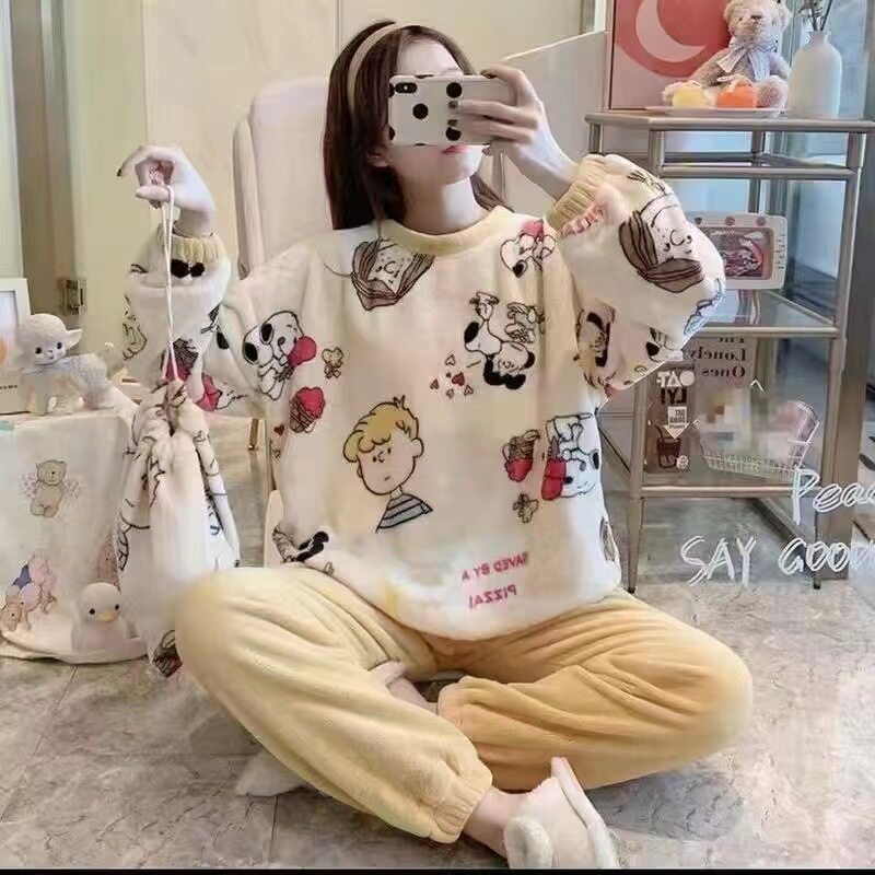 秋冬款女士冬季睡衣家居服加厚学生套装