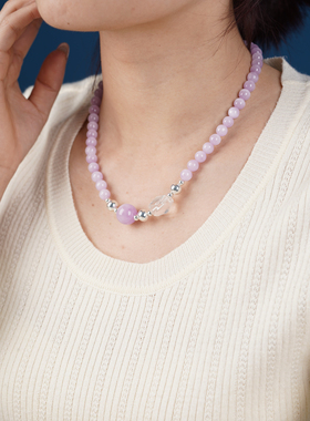 新款紫哩辉项链叠戴潮流清新可拆卸吊坠水晶清凉项链