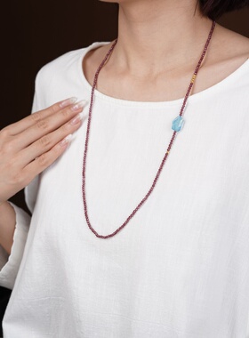 天然石榴石海蓝宝项链女款锁骨链简约百搭饰品礼物送女友闺蜜