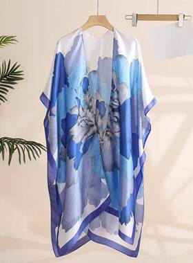 Women Geometric Print Open Front Cape Shawl Casual
