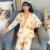 Đồ ngủ nữ cotton Nhật Bản mùa xuân và mùa thu kimono dài tay học sinh dễ thương mùa hè mỏng phiên bản Hàn Quốc của dịch vụ nhà lỏng - Bộ Pajama
