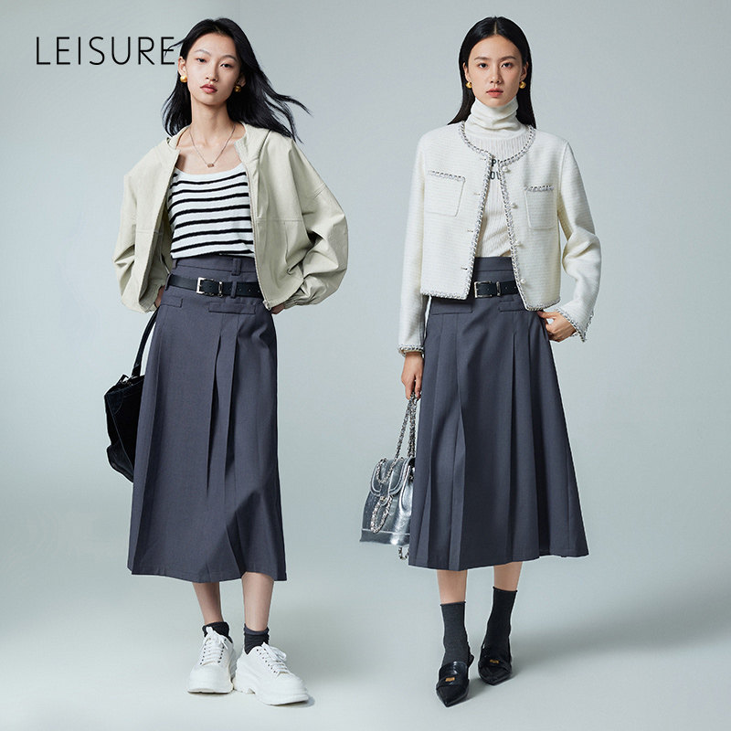 leisure百褶裙23春夏新款感马面裙 leisure半身裙