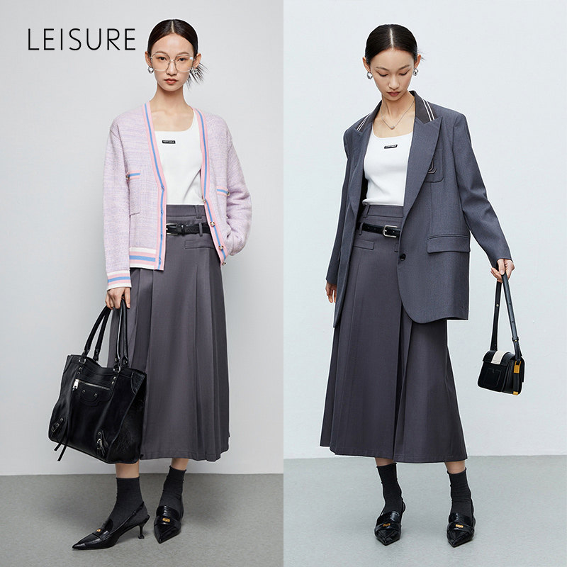 leisure百褶裙23春夏新款感马面裙 leisure半身裙